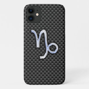 Chroom zoals Capricorn Zodiac Sign on Carbon Fibre iPhone 11 Hoesje