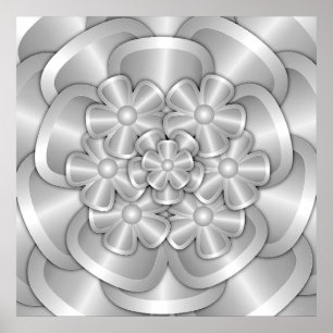 Chroombloemen - Zilver Poster