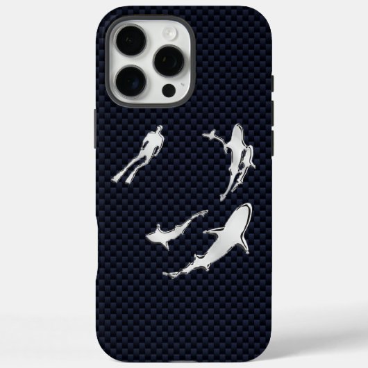 Chroomduiker met haaien op koolstofvezel Case-Mate iPhone case (Achterkant)