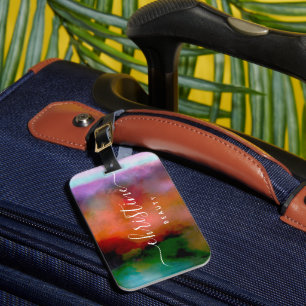 Chroze blauw Oranje Waterverf Abstract script Bagagelabel