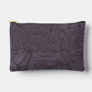 Chrysanten en naam op stoffige pruim  etui