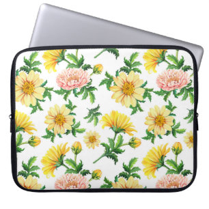 Chrysanten Waterverf: Naadloos bloemenontwerp Laptop Sleeve