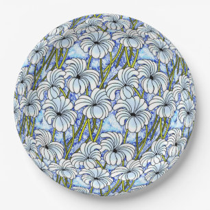 Chrysanten - wit, blauw, groen papieren bordje