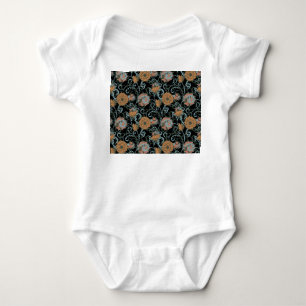 Chrysanten zwarte achtergrond, bloemige Vintage. Romper