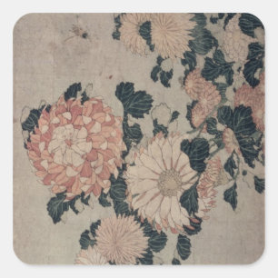 Chrysanthema (kleurenhoutblok) vierkante sticker