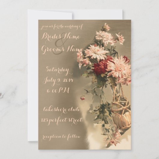 Chrysanthema's in een uitnodiging voor een bottelb (Voorkant)