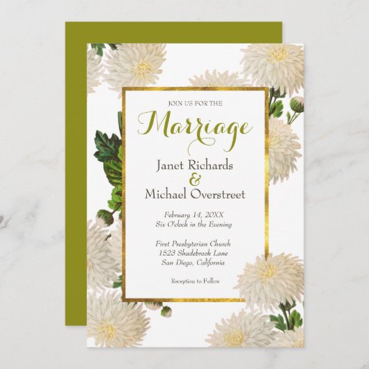 Chrysanthème Faire-part de mariage (Devant / Derrière)