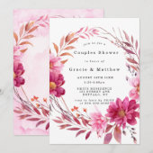 Chrysanthème rose chaud Couples Invitations de dou (Devant / Derrière)