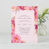 Chrysanthème rose chaud Faire-part de mariage de c (Debout devant)