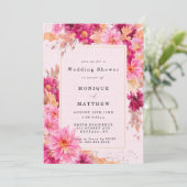 Chrysanthème rose chaud Wedding shower Invitations (Debout devant)