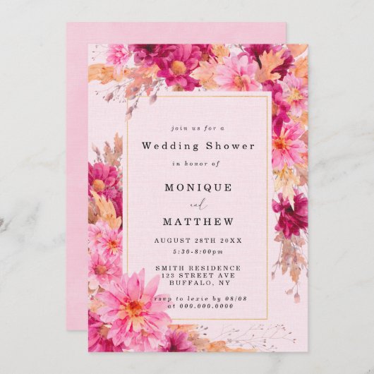 Chrysanthème rose chaud Wedding shower Invitations (Devant / Derrière)