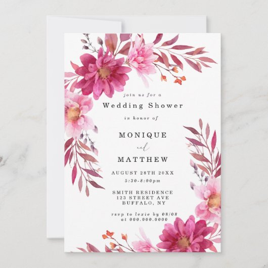 Chrysanthème rose chaud Wedding shower Invitations (Devant)