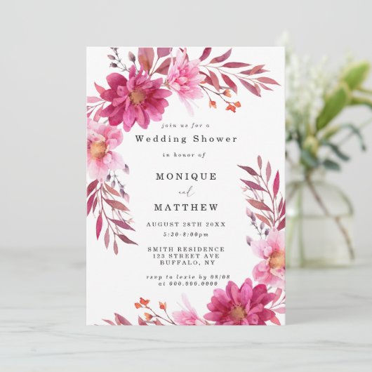 Chrysanthème rose chaud Wedding shower Invitations (Debout devant)