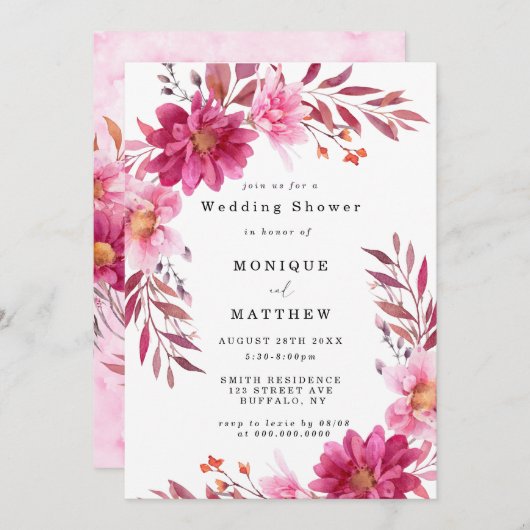 Chrysanthème rose chaud Wedding shower Invitations (Devant / Derrière)