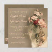 Chrysanthèmes dans un Faire-part de mariage à bout (Devant / Derrière)