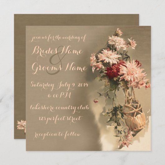 Chrysanthèmes dans un Faire-part de mariage à bout (Devant / Derrière)