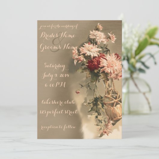 Chrysanthèmes dans un Faire-part de mariage à bout (Debout devant)