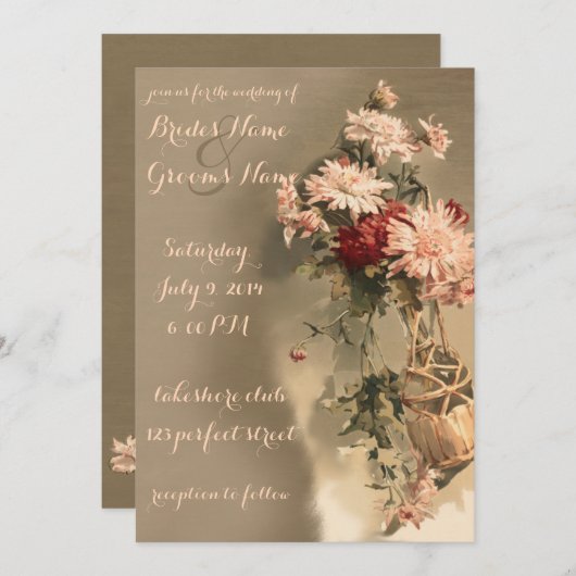 Chrysanthèmes dans un Faire-part de mariage à bout (Devant / Derrière)