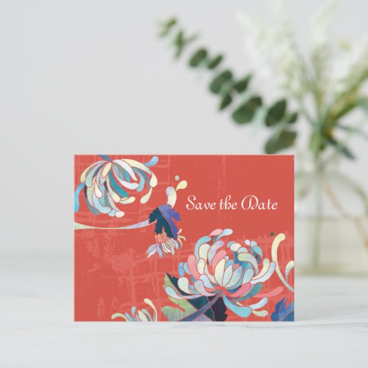 Chrysanthemum Bewaar de datum bruiloft Briefkaarte Aankondigingskaart (Staand voorkant)