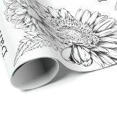 Chrysanthemum Black Line Drawing with Your Name  Cadeaupapier (Rol Hoek)