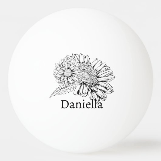 Chrysanthemum Black Line Drawing with Your Name  Pingpongballen (Voorkant)