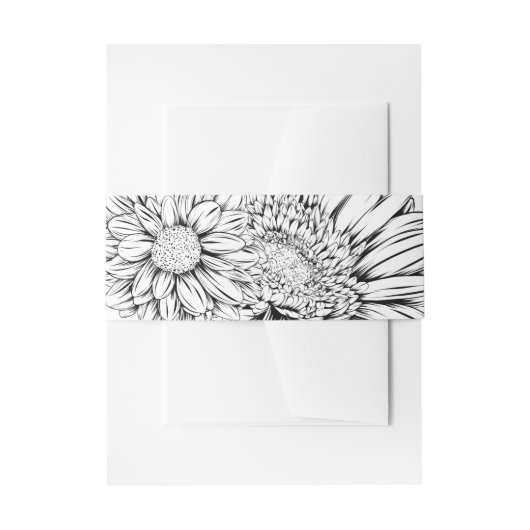 Chrysanthemum Black Line Drawing with Your Name  Uitnodigingen Wikkel (Voorkant Voorbeeld)