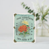 Chrysanthemum Bloem Japans zijde Etiket Briefkaart (Staand voorkant)