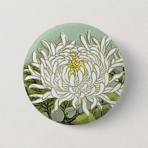 Chrysanthemum Bloem Japans zijde Etiket Ronde Button 5,7 Cm
