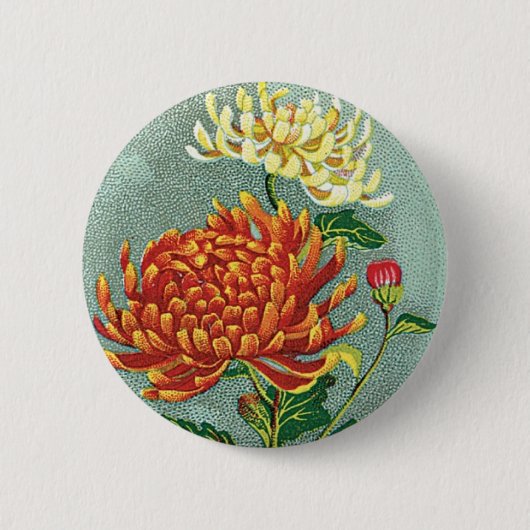 Chrysanthemum Bloem Japans zijde Etiket Ronde Button 5,7 Cm (Voorkant)