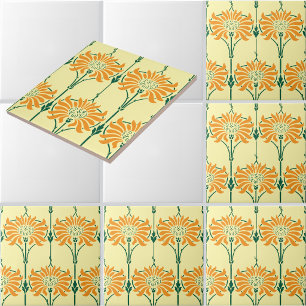 Chrysanthemum Bloemen Art Nouveau Patroon Tegeltje