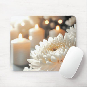 Chrysanthemum bloemen en kaarsen muismat