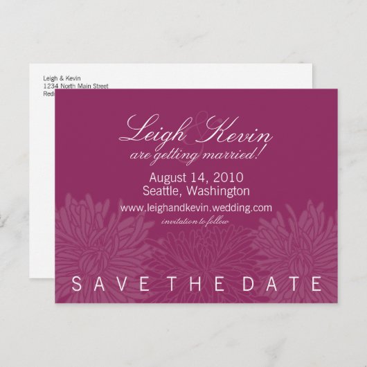 Chrysanthemum Blossom Save the Date Aankondigingskaart (Voorkant / Achterkant)