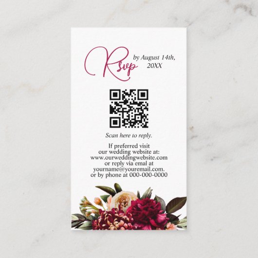 Chrysanthemum Elegant Burgundy RSVP-kaart QR-code Informatiekaartje (Achterkant)