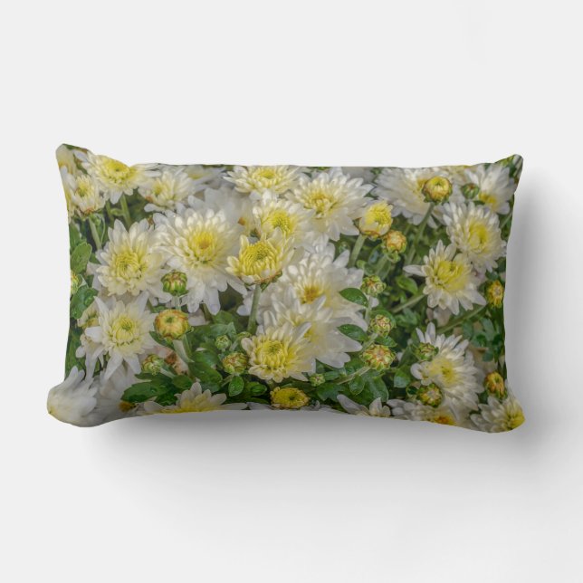 Chrysanthemum Floral Yellow Green White Kussen (Voorkant)
