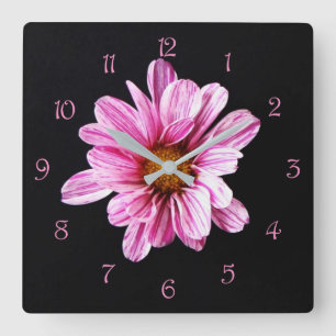 Chrysanthemum Flower Pink Script Numbers wcn Vierkante Klok