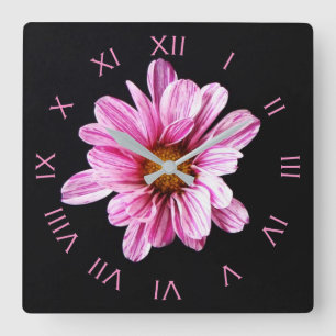 Chrysanthemum Flower Roze Roman Numbers wcn Vierkante Klok