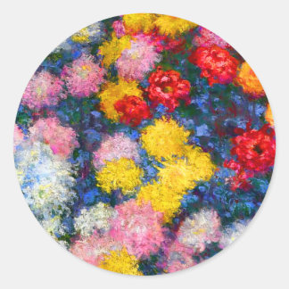 Chrysanthemum Flowers in een Vase Monet Fine Art Ronde Sticker