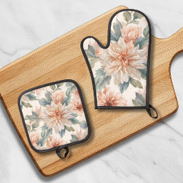 Chrysanthemum Flowers Watercolor Botanical Pattern Ovenwant & Pannenlap Set