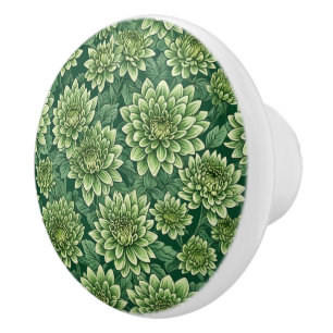 Chrysanthemum groen bloempatroon keramische knop
