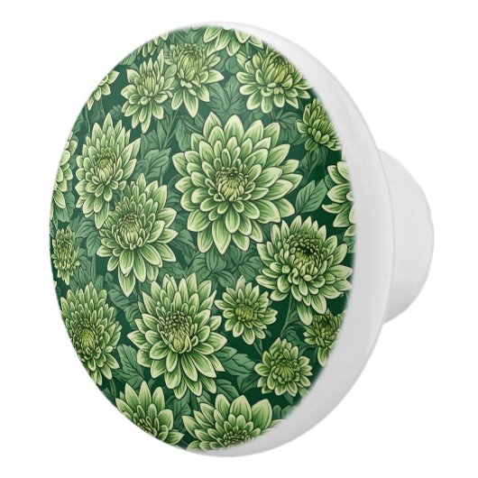 Chrysanthemum groen bloempatroon keramische knop (Rechts)
