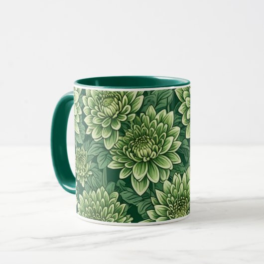 Chrysanthemum groen bloempatroon mok (Voorkant links)