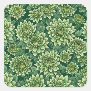 Chrysanthemum groen bloempatroon vierkante sticker