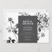 Chrysanthemum Ink Art Bruids Douche Uitnodiging (Voorkant)