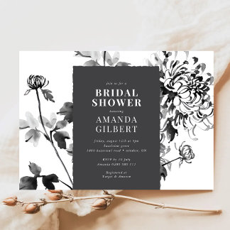 Chrysanthemum Ink Art nuptiale douche Invitation