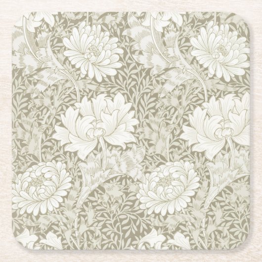 Chrysanthemum Ivory, William Morris Vierkante Kartonnen Onderzetter (Voorkant)