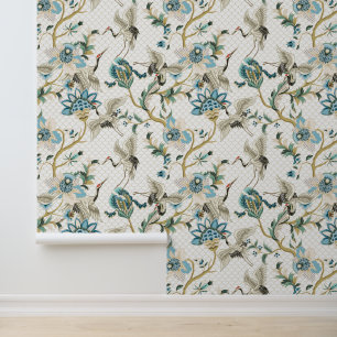 Chrysanthemum & Japanse rode gekroonde kraanvogel Behang