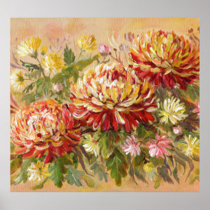 Chrysanthemum Meadow: acryl handschilderij. Poster