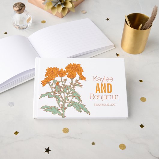 Chrysanthemum orange fall flower wedding gastenboek (Voorkant open)