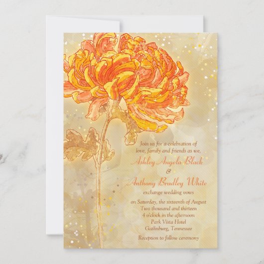 Chrysanthemum Orange Floral Faire-part de mariage (Devant)