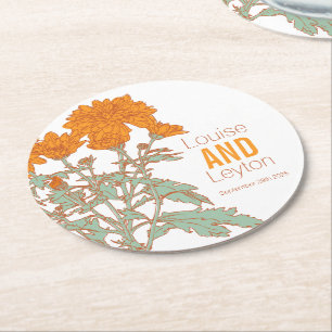 Chrysanthemum oranje bloem grafisch papier onderze ronde kartonnen onderzetter